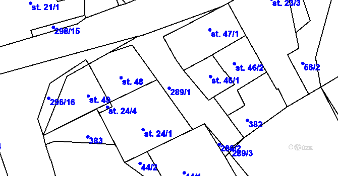 Parcela st. 289/1 v KÚ Hnidousy, Katastrální mapa