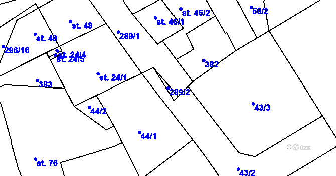 Parcela st. 289/2 v KÚ Hnidousy, Katastrální mapa