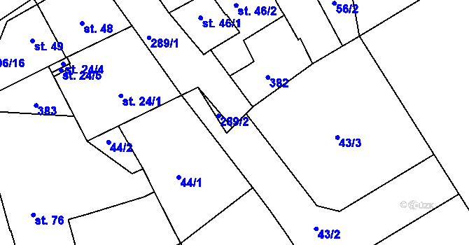 Parcela st. 289/3 v KÚ Hnidousy, Katastrální mapa