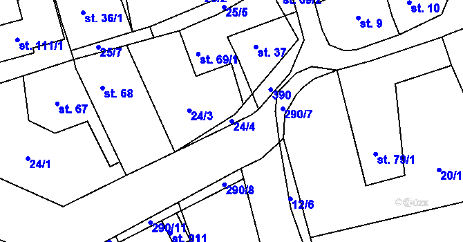 Parcela st. 24/4 v KÚ Hnidousy, Katastrální mapa
