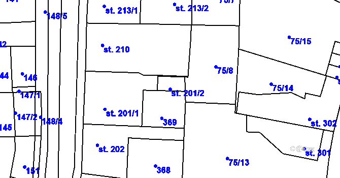 Parcela st. 201/2 v KÚ Hnidousy, Katastrální mapa