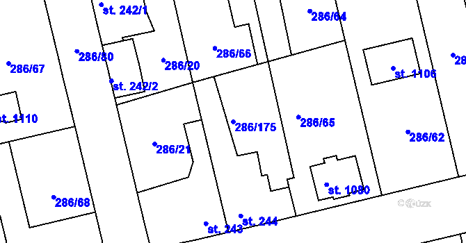 Parcela st. 286/175 v KÚ Hnidousy, Katastrální mapa