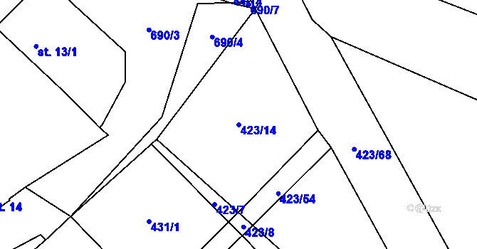 Parcela st. 423/14 v KÚ Švihov u Rakovníka, Katastrální mapa