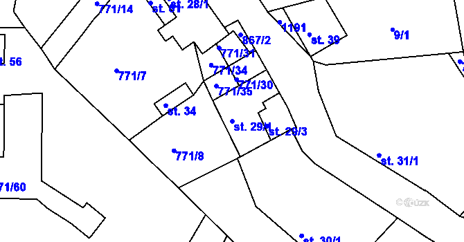 Parcela st. 29/1 v KÚ Kokšín, Katastrální mapa