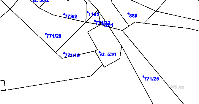 Parcela st. 53/1 v KÚ Kokšín, Katastrální mapa