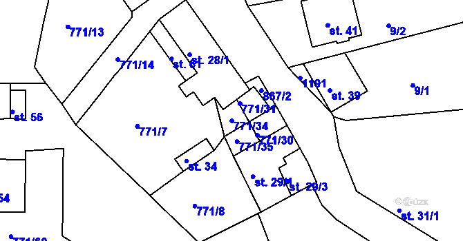 Parcela st. 771/34 v KÚ Kokšín, Katastrální mapa