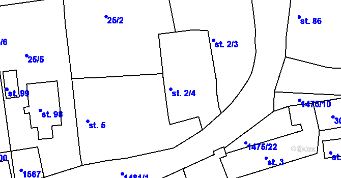 Parcela st. 2/4 v KÚ Lhovice, Katastrální mapa