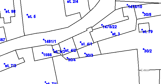 Parcela st. 4/1 v KÚ Lhovice, Katastrální mapa