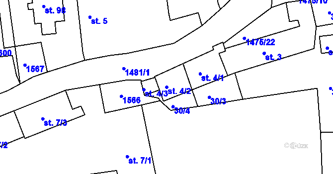 Parcela st. 4/2 v KÚ Lhovice, Katastrální mapa