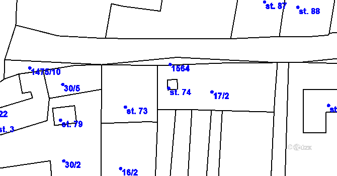 Parcela st. 74 v KÚ Lhovice, Katastrální mapa