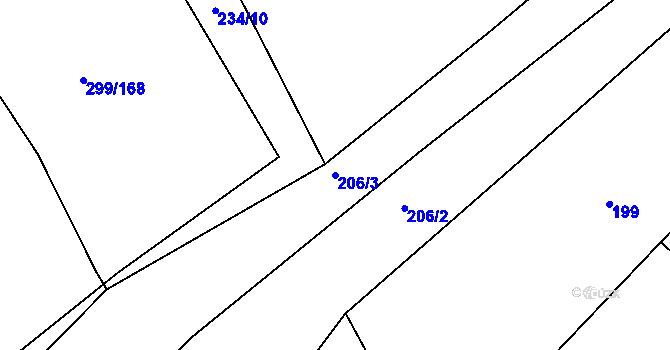 Parcela st. 206/3 v KÚ Lhovice, Katastrální mapa