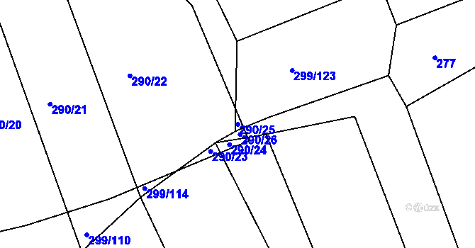 Parcela st. 290/25 v KÚ Lhovice, Katastrální mapa