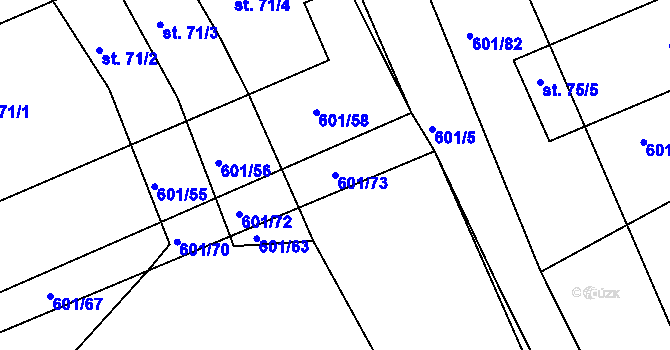 Parcela st. 601/73 v KÚ Lhovice, Katastrální mapa