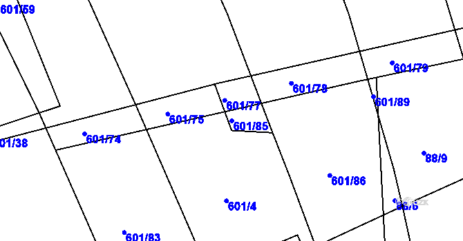 Parcela st. 601/85 v KÚ Lhovice, Katastrální mapa