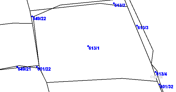 Parcela st. 613/1 v KÚ Lhovice, Katastrální mapa