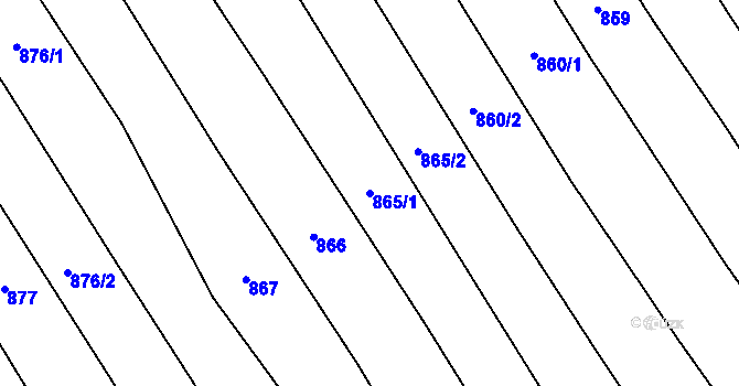 Parcela st. 865/1 v KÚ Lhovice, Katastrální mapa