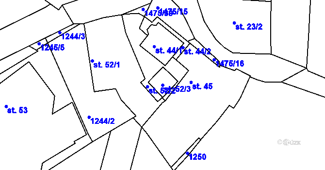 Parcela st. 52/3 v KÚ Lhovice, Katastrální mapa