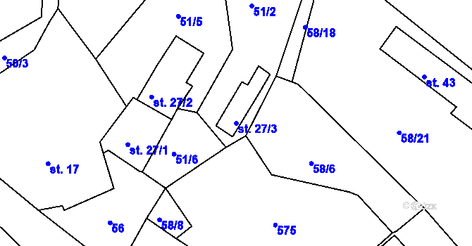 Parcela st. 27/3 v KÚ Mezihoří u Švihova, Katastrální mapa