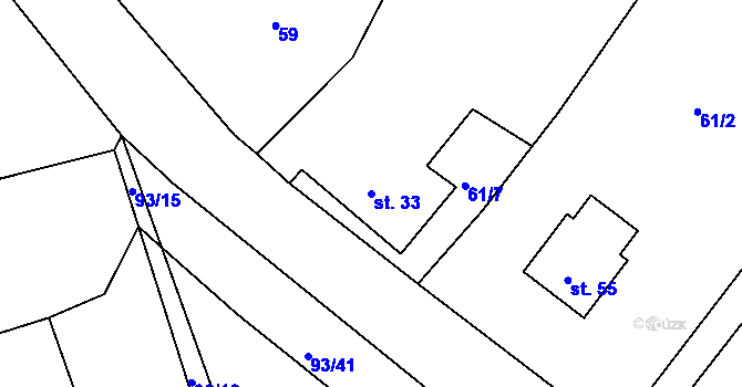 Parcela st. 33 v KÚ Mezihoří u Švihova, Katastrální mapa