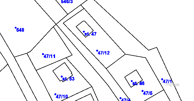 Parcela st. 47/12 v KÚ Mezihoří u Švihova, Katastrální mapa