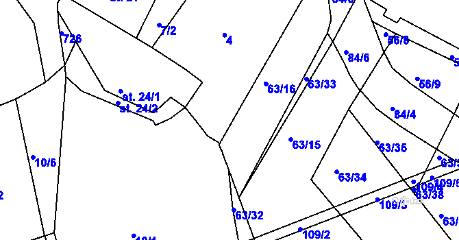Parcela st. 63/17 v KÚ Vosí, Katastrální mapa