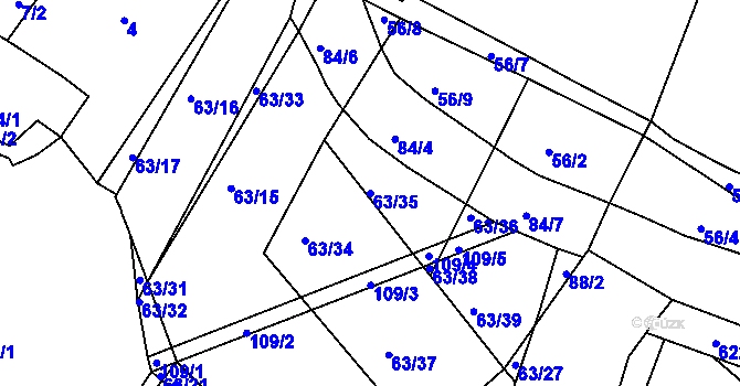 Parcela st. 63/35 v KÚ Vosí, Katastrální mapa