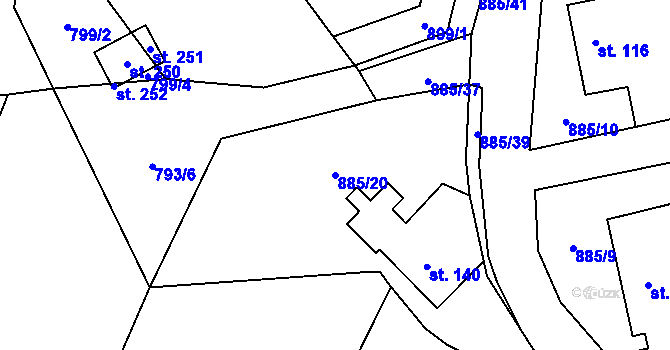 Parcela st. 885/20 v KÚ Švihov, Katastrální mapa