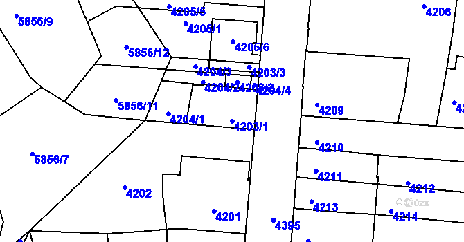 Parcela st. 4203/1 v KÚ Tábor, Katastrální mapa
