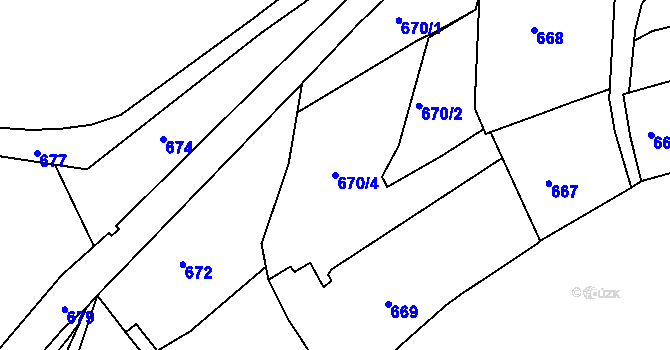 Parcela st. 670/4 v KÚ Tábor, Katastrální mapa