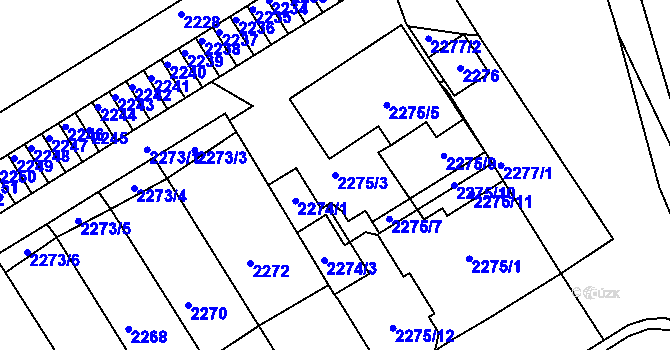 Parcela st. 2275/3 v KÚ Tábor, Katastrální mapa