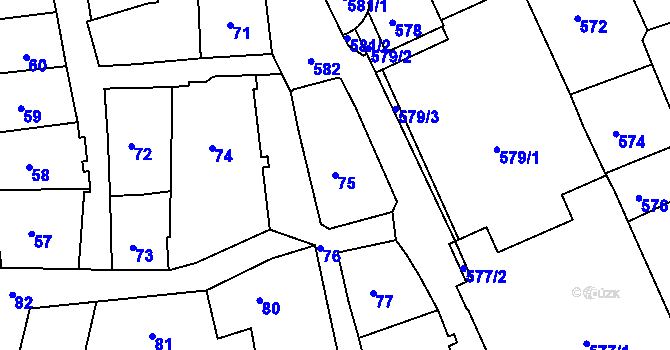 Parcela st. 75 v KÚ Tábor, Katastrální mapa
