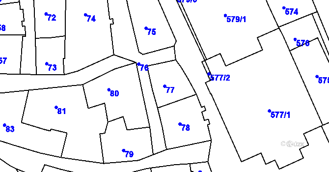 Parcela st. 77 v KÚ Tábor, Katastrální mapa