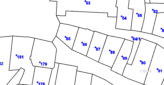 Parcela st. 86 v KÚ Tábor, Katastrální mapa