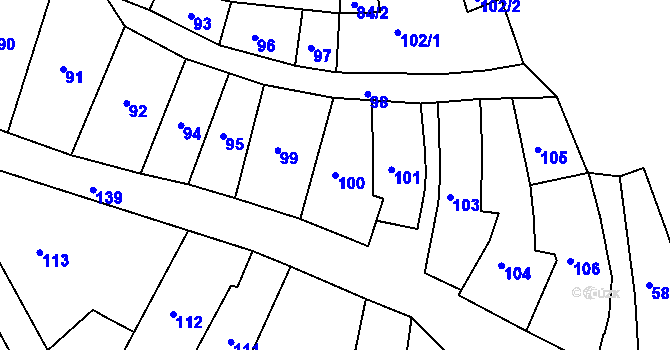 Parcela st. 100 v KÚ Tábor, Katastrální mapa