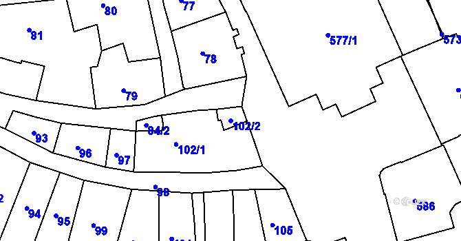Parcela st. 102/2 v KÚ Tábor, Katastrální mapa