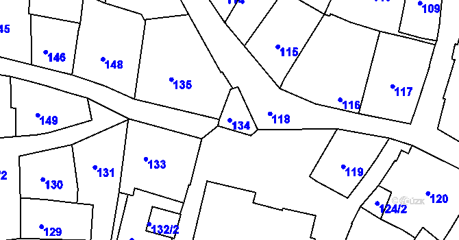 Parcela st. 134 v KÚ Tábor, Katastrální mapa