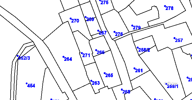 Parcela st. 266 v KÚ Tábor, Katastrální mapa