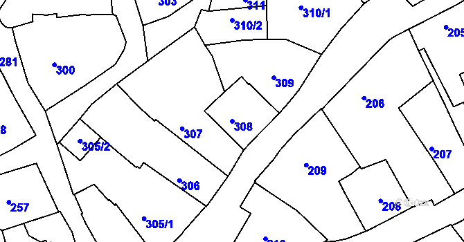Parcela st. 308 v KÚ Tábor, Katastrální mapa