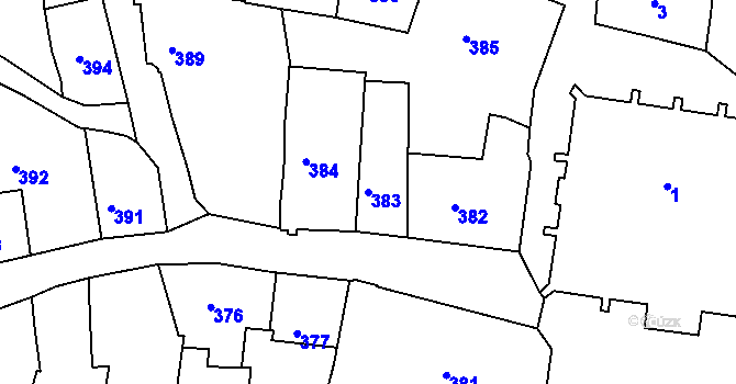 Parcela st. 383 v KÚ Tábor, Katastrální mapa