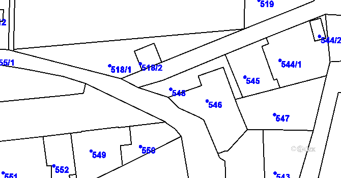 Parcela st. 548 v KÚ Tábor, Katastrální mapa