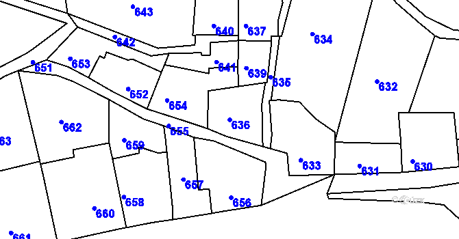 Parcela st. 636 v KÚ Tábor, Katastrální mapa