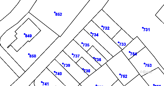 Parcela st. 735 v KÚ Tábor, Katastrální mapa