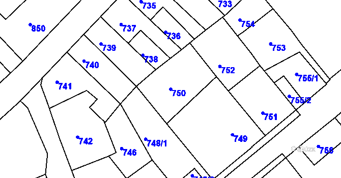 Parcela st. 750 v KÚ Tábor, Katastrální mapa