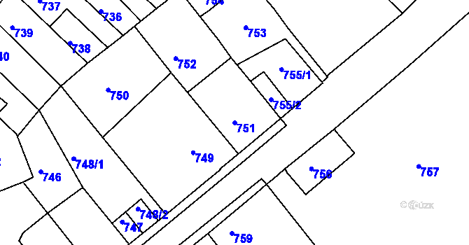 Parcela st. 751 v KÚ Tábor, Katastrální mapa
