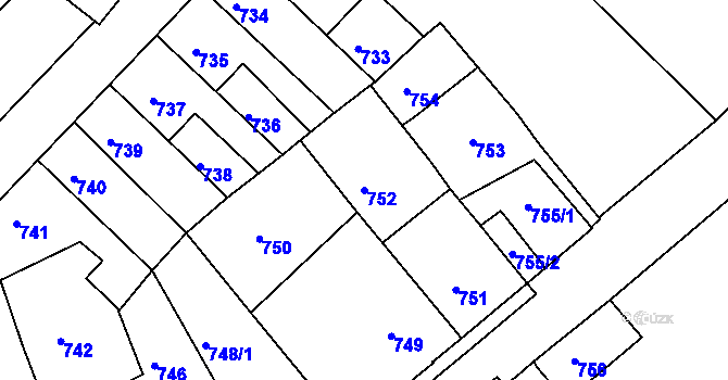 Parcela st. 752 v KÚ Tábor, Katastrální mapa