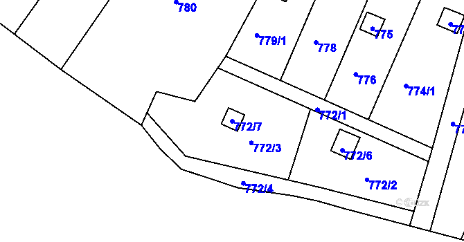Parcela st. 772/7 v KÚ Tábor, Katastrální mapa
