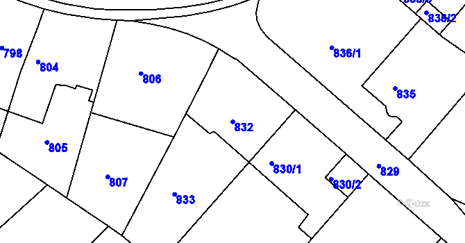 Parcela st. 832 v KÚ Tábor, Katastrální mapa