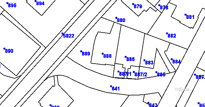 Parcela st. 888 v KÚ Tábor, Katastrální mapa
