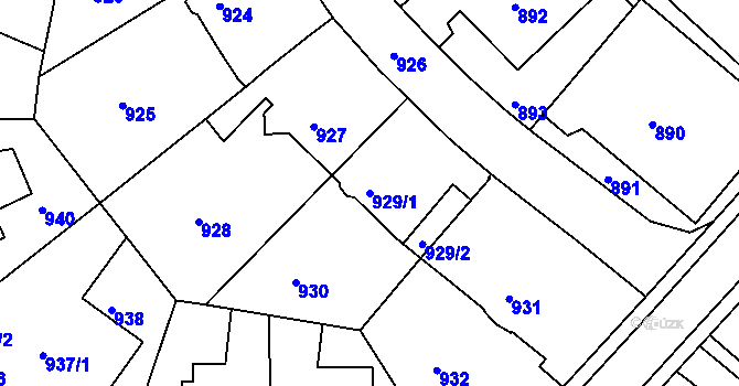 Parcela st. 929/1 v KÚ Tábor, Katastrální mapa