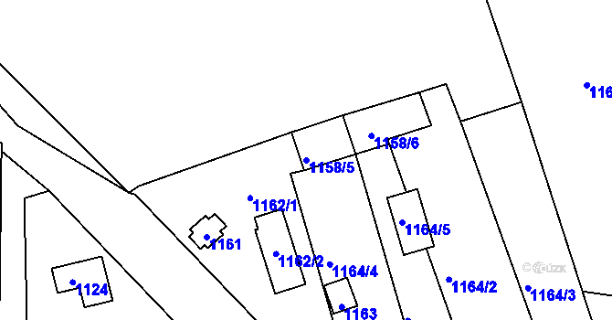Parcela st. 1158/5 v KÚ Tábor, Katastrální mapa